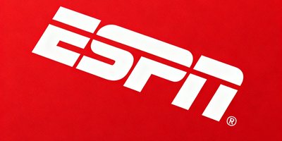 ESPN中国区合作伙伴Logo，经典的红白配色斜体英文品牌标识
